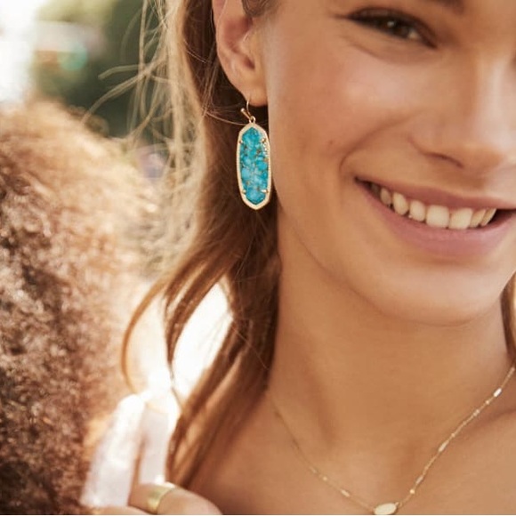 Kendra Scott Elle Gold Drop Earrings in Bronze Veined Turquoise Magnesite NWT - Picture 4 of 6